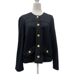 Adrienne Vittadini 100% Wool Blac Blazer Jacket with Gold Butons Sz 14